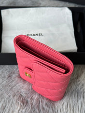 CHANEL 25S CF SMALL TRI FOLD WALLET 11 IN WATERMELON CAVIAR GOLD HARDWARE