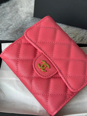 CHANEL 25S CF SMALL TRI FOLD WALLET 11 IN WATERMELON CAVIAR GOLD HARDWARE