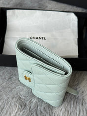 CHANEL 25S CF SMALL TRI FOLD WALLET 11 IN SOFT MINT CAVIAR GOLD HARDWARE