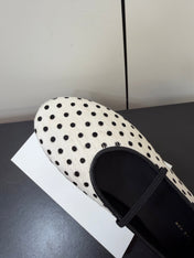 THE ROW 26S BALLET FLATS IN WHITE & BLACK MICRO POLKA DOT CALF HAIR CALFSKIN