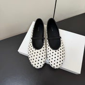 THE ROW 26S BALLET FLATS IN WHITE & BLACK MICRO POLKA DOT CALF HAIR CALFSKIN