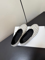 THE ROW 26S BALLET FLATS IN WHITE & BLACK MICRO POLKA DOT CALF HAIR CALFSKIN