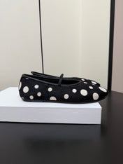 THE ROW 26S BALLET FLATS IN BLACK & WHITE POLKA DOT CALF HAIR CALFSKIN
