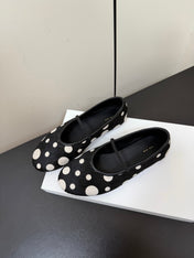 THE ROW 26S BALLET FLATS IN BLACK & WHITE POLKA DOT CALF HAIR CALFSKIN