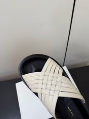 THE ROW 26S CROSS STRAP SANDALS IN IVORY WHITE CALFSKIN