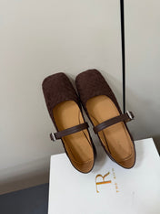 THE ROW 26S MARY JANE BALLET FLATS IN DARK BROWN SUEDE AND CALFSKIN