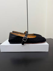 THE ROW 26S MARY JANE BALLET FLATS IN BLACK SUEDE AND CALFSKIN