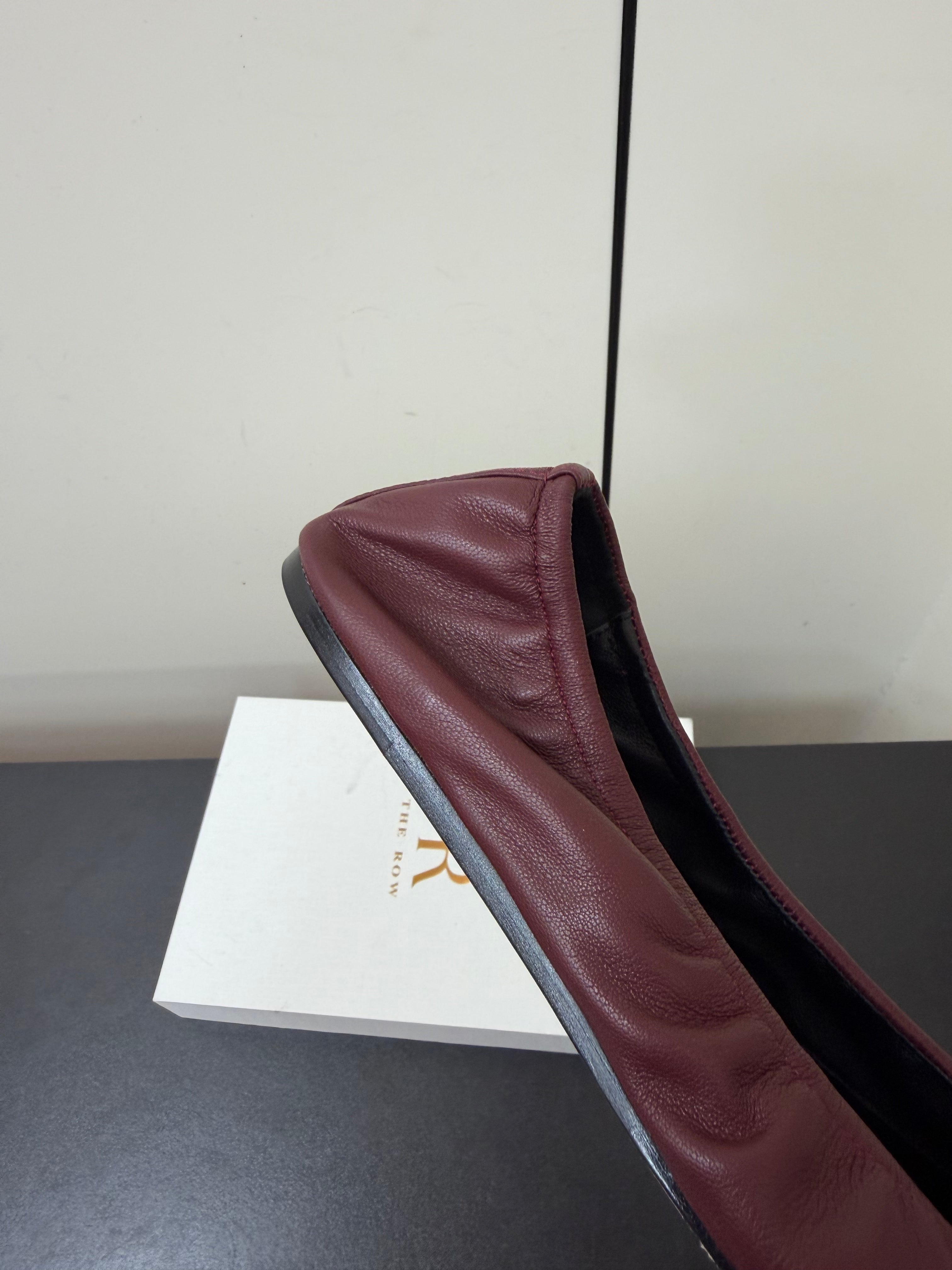 THE ROW 26S POINTED TOE BALLET FLATS IN WINE RED LAMBSKIN