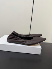 THE ROW 26S POINTED TOE BALLET FLATS IN CHOCOLATE BROWN LAMBSKIN