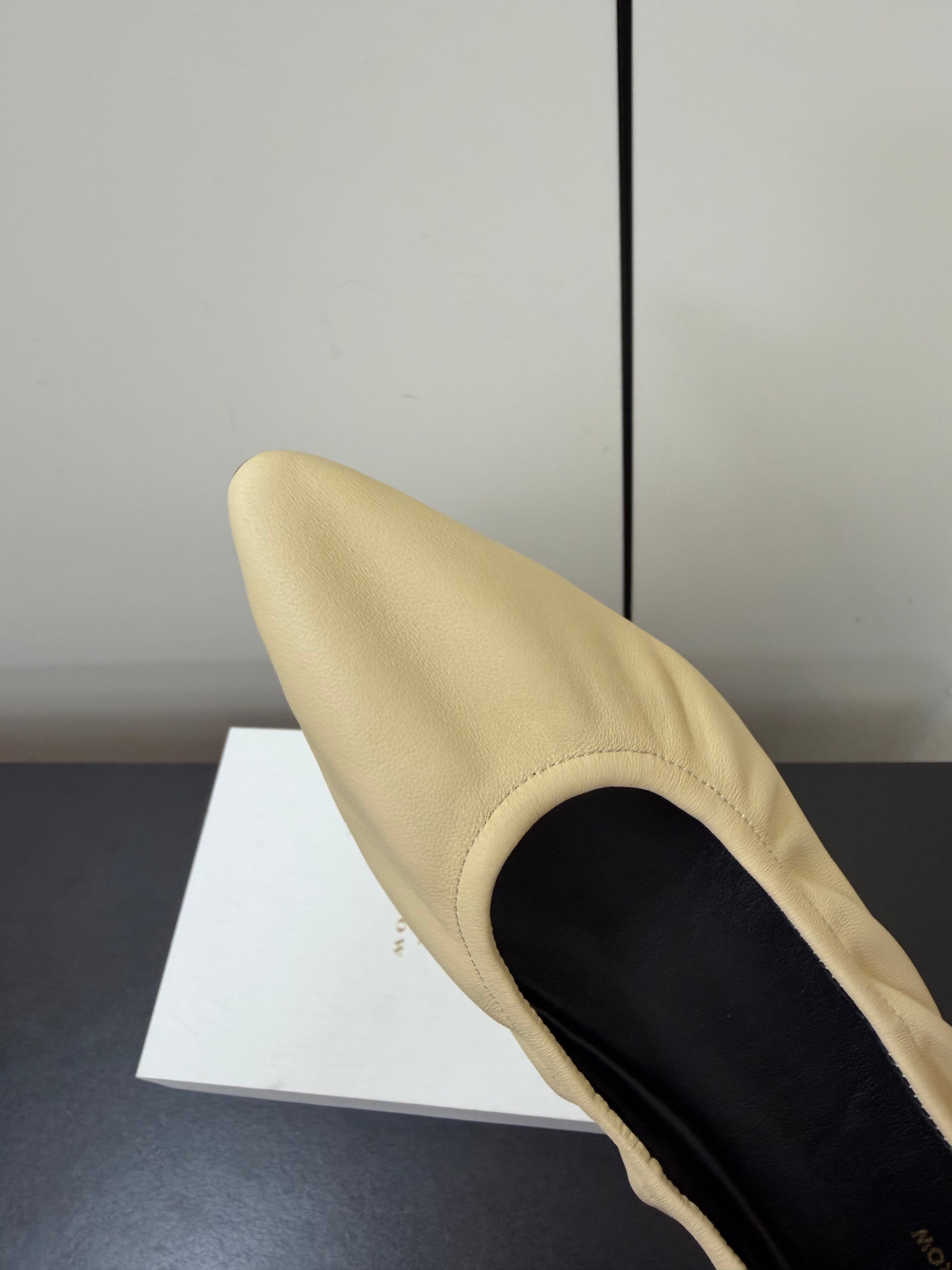 THE ROW 26S POINTED TOE BALLET FLATS IN BUTTER BEIGE LAMBSKIN