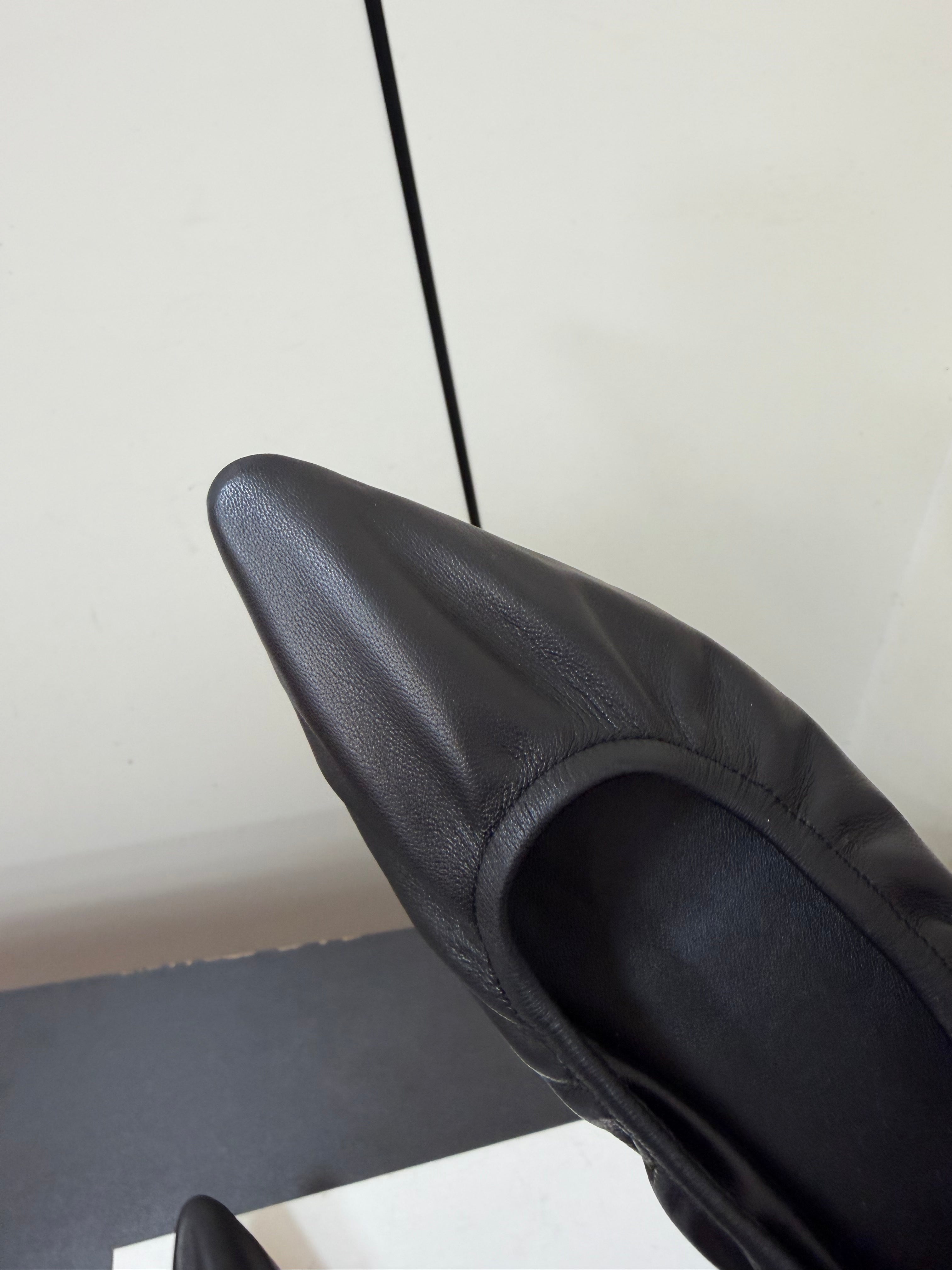 THE ROW 26S POINTED TOE BALLET FLATS IN BLACK LAMBSKIN