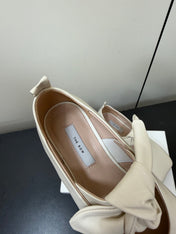 THE ROW 26S BALLET FLATS IN IVORY WHITE KNOT DETAIL CALFSKIN WITH SQUARE TOE