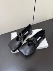 THE ROW 26S BALLET FLATS IN BLACK KNOT DETAIL CALFSKIN WITH SQUARE TOE