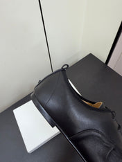 THE ROW 26S LACE UP DERBY FLATS IN BLACK CALFSKIN  WITH SQUARE TOE
