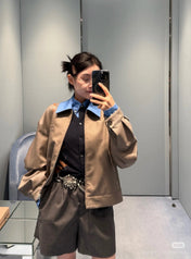 MIUMIU CONTRAST-FABRIC COLLAR JACKET STYLE 38