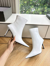 BALENCIAGA 25S ANKLE BOOTS WITH ZIPPER IN WHITE COW LEATHER