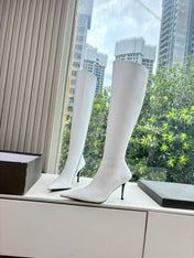 BALENCIAGA 25S HIGH BOOTS WITH ZIPPER IN WHITE COW LEATHER