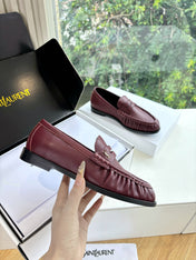 YSL 25S LOAFERS IN DARK RED LAMBSKIN
