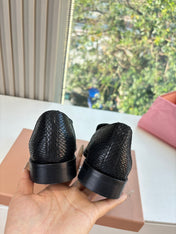 MIUMIU 26S LOAFERS IN BLACK SNAKE EMBOSSED CALFSKIN