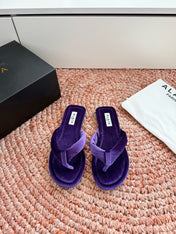 ALAIA 26S THONG SANDALS IN DARK PURPLE VELVET