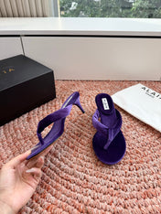 ALAIA 26S HEELED THONG SANDALS IN DARK PURPLE VELVET