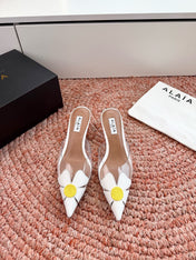 ALAIA 26S MULE HEELS IN WHITE LAMBSKIN AND TRANSPARENT PVC