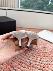 ALAIA 26S POINTED-TOE MULE HEELS IN WHITE LAMBSKIN AND TRANSPARENT PVC