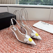 ALAIA 26S POINTED-TOE SLINGBACK HEELS IN WHITE LAMBSKIN AND TRANSPARENT PVC