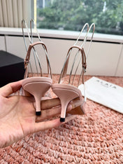 ALAIA 26S POINTED-TOE SLINGBACK HEELS IN NUDE PINK LAMBSKIN AND TRANSPARENT PVC