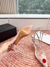ALAIA 26S POINTED-TOE SLINGBACK HEELS IN NUDE PINK LAMBSKIN AND TRANSPARENT PVC