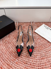 ALAIA 26S SLINGBACK HEELS IN BLACK LAMBSKIN AND TRANSPARENT PVC