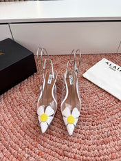ALAIA 26S SLINGBACK HEELS IN WHITE LAMBSKIN AND TRANSPARENT PVC