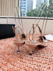 ALAIA 26S SLINGBACK HEELS IN NUDE PINK LAMBSKIN AND TRANSPARENT PVC