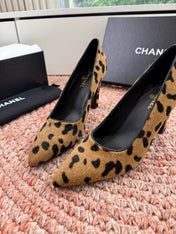 CHANEL 26S HIGH HEELS IN BROWN PONY HAIR WITH LEOPARD-PRINT