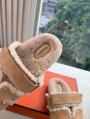 HM 26S SANDAL IN BEIGE WOOL AND CARAMEL BROWN SUEDE