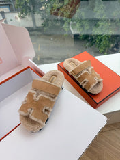 HM 26S SANDAL IN BEIGE WOOL AND CARAMEL BROWN SUEDE