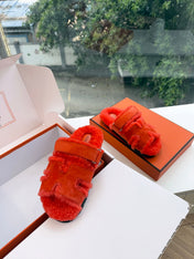 HM 26S SANDAL IN ORANGE RED WOOL AND SUEDE
