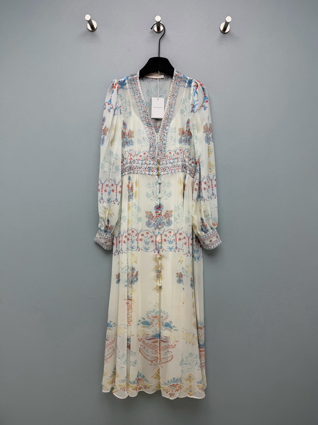 ZIMMERMANN 26S BEADED EMBROIDERED CHIFFON MAXI DRESS STYLE 32