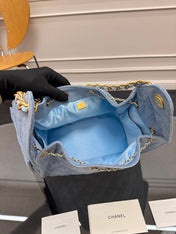 CHANEL 25S HOBO BAG 30 IN BLUE DENIM WITH GOLD HARDWARE
