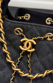 CHANEL 25S HOBO BAG 30 IN BLACK-GRAY DENIM WITH GOLD HARDWARE