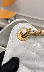 CHANEL 25S HOBO BAG 40 IN WHITE CAVIAR WITH GOLD HARDWARE