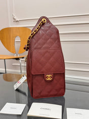 CHANEL 25S HOBO BAG 40 IN DARK RED CAVIAR WITH GOLD HARDWARE