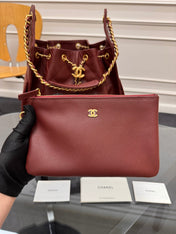 CHANEL 25S HOBO BAG 40 IN DARK RED CAVIAR WITH GOLD HARDWARE