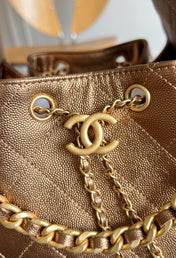 CHANEL 25S HOBO BAG 30 IN METALLIC BROWN CAVIAR WITH GOLD HARDWARE