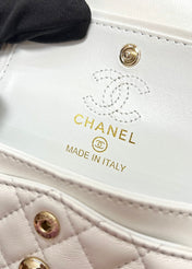 CHANEL 25S FLAP CHARM BAG 13 IN WHITE LAMBSKIN