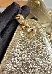 CHANEL 25S HOBO BAG 30 IN LIGHT GOLD METALLIC CAVIAR