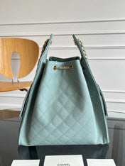 CHANEL 25S HOBO BAG 40 IN SOFT TEAL BLUE CAVIAR WITH GOLD HARDWARE