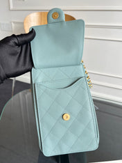 CHANEL 25S HOBO BAG 30 IN SOFT TEAL BLUE CAVIAR WITH GOLD HARDWARE