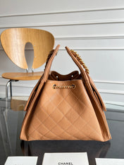 CHANEL 25S HOBO BAG 30 IN CARAMEL BROWN CAVIAR WITH GOLD HARDWARE