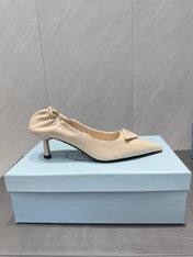 PRADA 26S POINTED TOE PUMPS 55MM IN NUDE SHEEPSKIN WITH LOGO